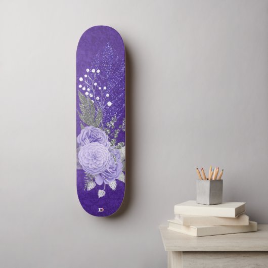 Glitter Feathers en Paarse Rozen Dd Brand Persoonlijk Skateboard (Muurkunst)