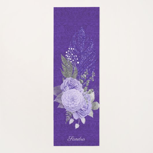 Glitter Feathers en Paarse Rozen Yogamat (Achterkant)