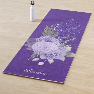 Glitter Feathers en Paarse Rozen Yogamat