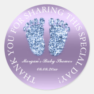 Glitter Feet Baby shower Favor Bedankt Blue Viol Ronde Sticker