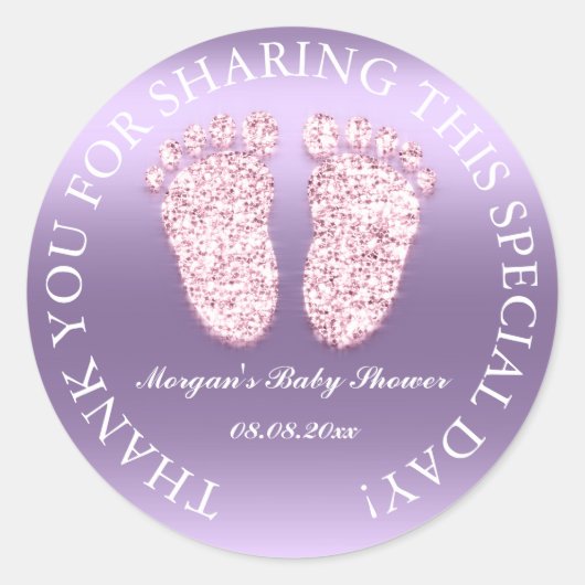 Glitter Feet Baby shower Favor Bedankt Paars Ronde Sticker (Voorkant)