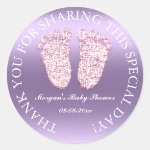 Glitter Feet Baby shower Favor Bedankt Paars Ronde Sticker