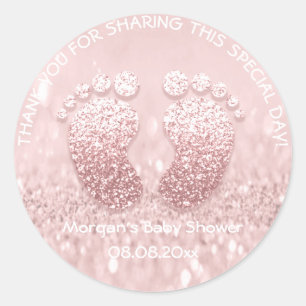 Glitter Feet Baby shower Favor Dank je Ronde Sticker