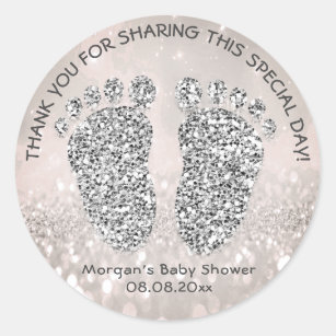 Glitter Feets Baby shower Favor Bedankt Grijs Ronde Sticker