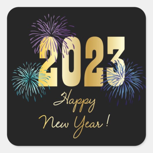 Glitter Fireworks 2023 Happy New Year Vierkante Sticker (Voorkant)