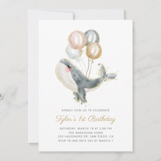 Glitter First Birthday Party Kaart (Voorkant)