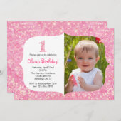 Glitter First Birthday Uitnodiging (Voorkant / Achterkant)