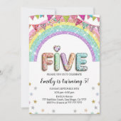 Glitter FIVE Girly Rainbow Sequin 5th Birthday Kaart (Voorkant)