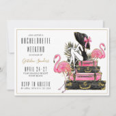 Glitter Flamingo Bachelorette Party Weekend Kaart (Voorkant)
