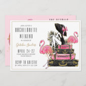 Glitter Flamingo Bachelorette Party Weekend Kaart (Voorkant / Achterkant)