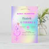 Glitter Flamingo, Crown Ombre Holographic Birthday Kaart (Staand voorkant)