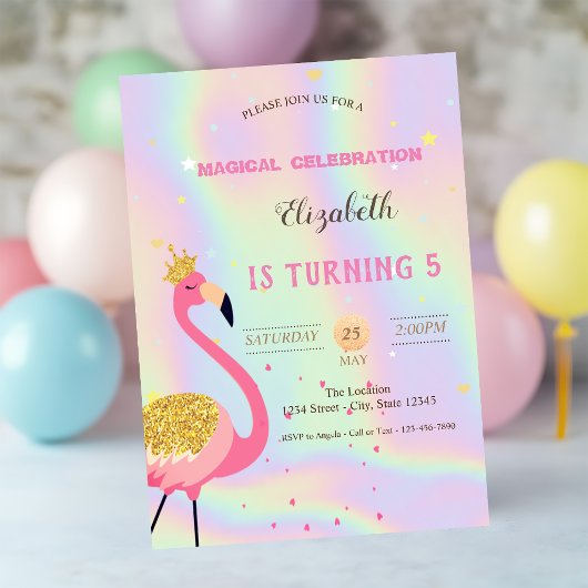 Glitter Flamingo, Holografische Verjaardag Kaart