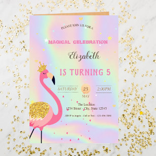 Glitter Flamingo, Holographic Birthday Kaart