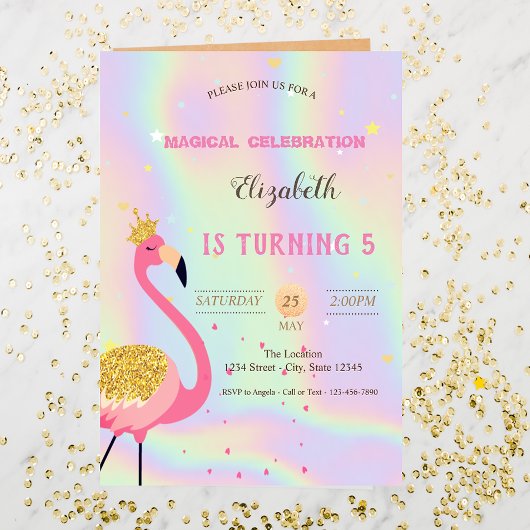 Glitter Flamingo, Holographic Birthday Kaart