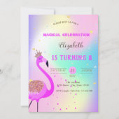 Glitter Flamingo, Ombre Holographic Birthday Kaart (Voorkant)