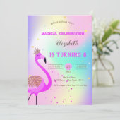 Glitter Flamingo, Ombre Holographic Birthday Kaart (Staand voorkant)