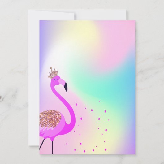 Glitter Flamingo, Ombre Holographic Birthday Kaart (Achterkant)