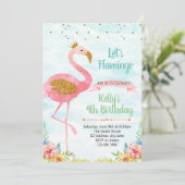 Glitter flamingo partijuitnodiging kaart (Staand voorkant)