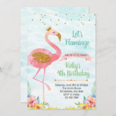 Glitter flamingo partijuitnodiging kaart (Voorkant / Achterkant)