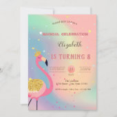Glitter Flamingo, Pastel Colorful Holographic Kaart (Voorkant)