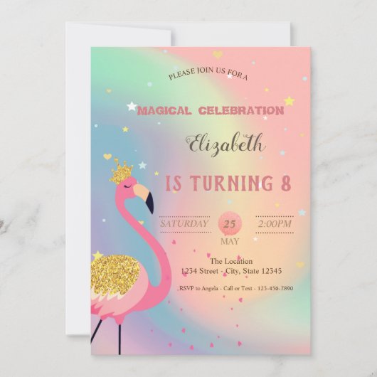 Glitter Flamingo, Pastel Colorful Holographic Kaart (Voorkant)