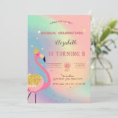 Glitter Flamingo, Pastel Colorful Holographic Kaart (Staand voorkant)