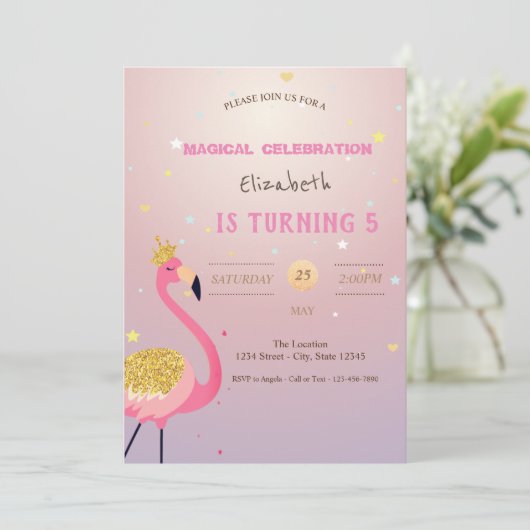 Glitter Flamingo, Roze verjaardag Kaart (Staand voorkant)