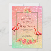 Glitter Flamingo Tropical Flowers Baby shower Kaart (Voorkant)