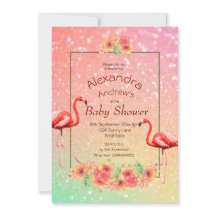 Glitter Flamingo Tropical Flowers Baby shower