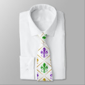 Glitter Fleur de Lis Diamant Mardi Gras Wit Stropdas (Gebonden)