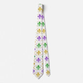 Glitter Fleur de Lis Diamant Mardi Gras Wit Stropdas (Voorkant)