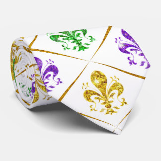 Glitter Fleur de Lis Diamant Mardi Gras Wit Stropdas