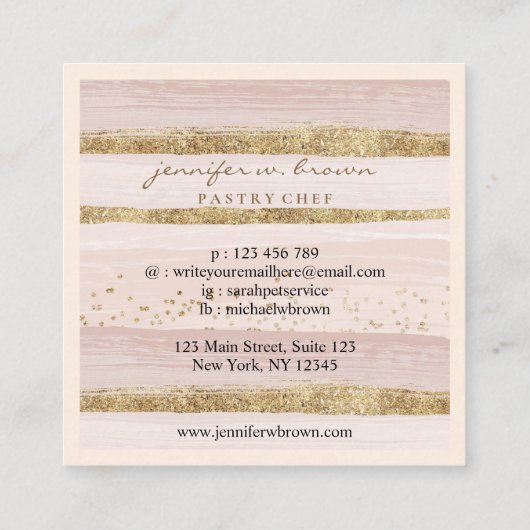 Glitter Floral Cake Bakery Vierkante Visitekaartje (Achterkant)