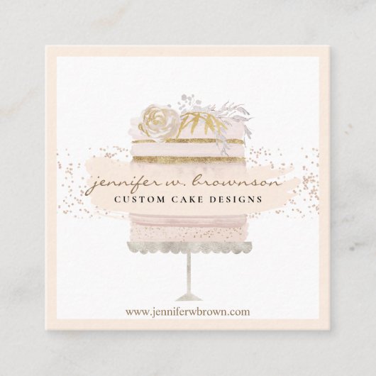 Glitter Floral Cake Bakery Vierkante Visitekaartje (Voorkant)