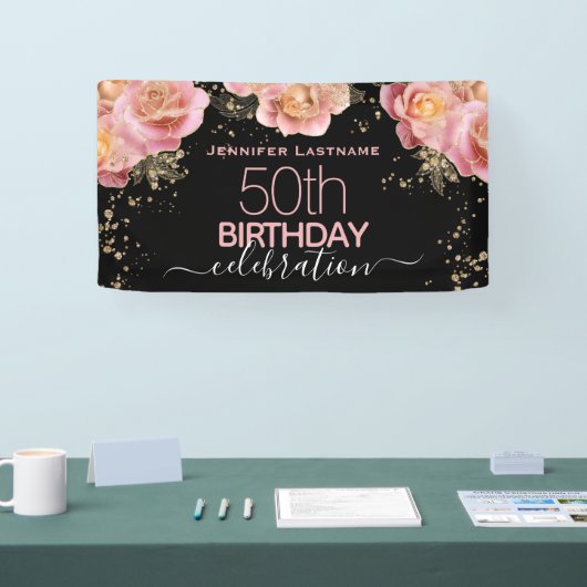 Glitter Floral Elk jaar verjaardagsfeest Banner (Beurs)
