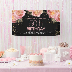 Glitter Floral Elk jaar verjaardagsfeest Banner