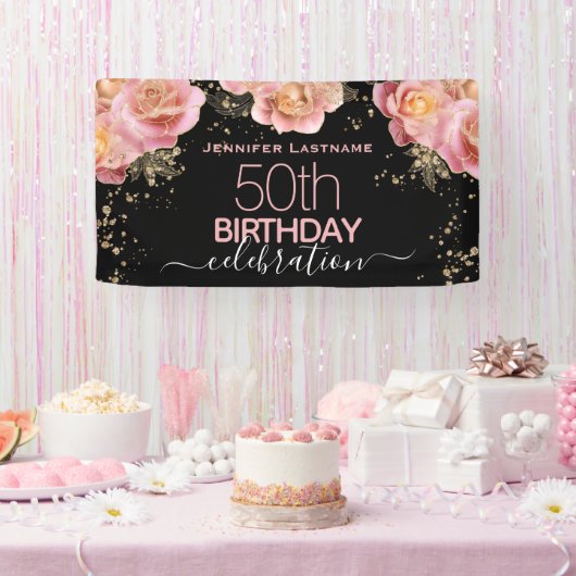 Glitter Floral Elk jaar verjaardagsfeest Banner (Feest)