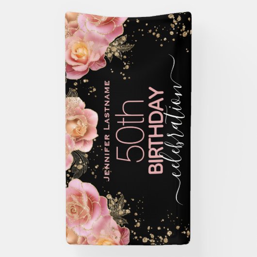Glitter Floral Elk jaar verjaardagsfeest Banner (Verticaal)