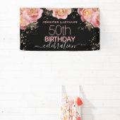 Glitter Floral Elk jaar verjaardagsfeest Banner (Insitu)