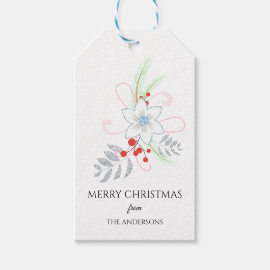 Glitter Floral Holiday Cadeaulabel (Voorkant)