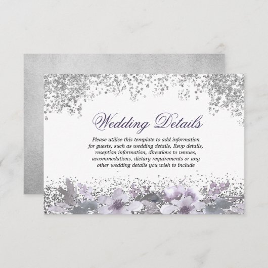 Glitter Floral Paars Weddenschap Kaart (Voorkant / Achterkant)