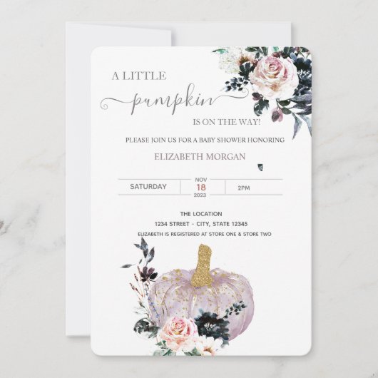 Glitter Floral Pumpkin Stippen Baby shower Kaart (Voorkant)