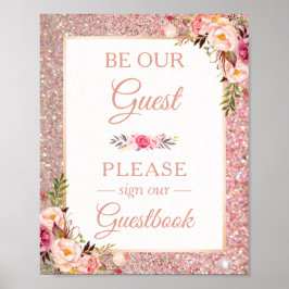 Glitter Floral Roos voor bruiloft Poster