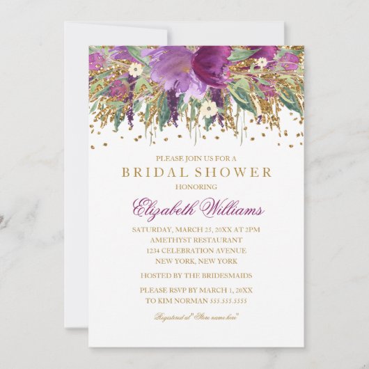 Glitter Floral Sparkling Amethyst Vrijgezellenfees Kaart (Voorkant)