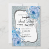 Glitter Floral Sweet 16 Birthday Invitation Kaart (Voorkant)