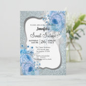 Glitter Floral Sweet 16 Birthday Invitation Kaart (Staand voorkant)