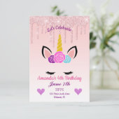 Glitter Floral Unicorn Birthday uitdrogen Kaart (Staand voorkant)