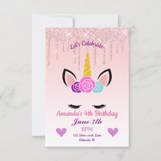 Glitter Floral Unicorn Birthday uitdrogen Kaart