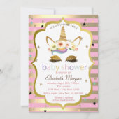Glitter Floral Unicorn, Stripe Baby shower Kaart (Voorkant)