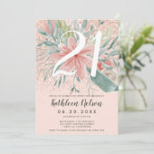 Glitter floral waterverf blush roze 21ste verjaard kaart (Staand voorkant)